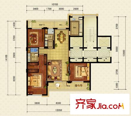綠城御園高層H1戶型 3室2廳2衛(wèi)1廚