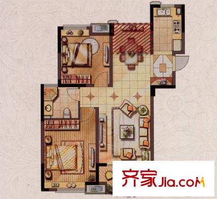 農(nóng)房中央公園高層G1戶型（34#40#） 2室2廳1衛(wèi)1廚