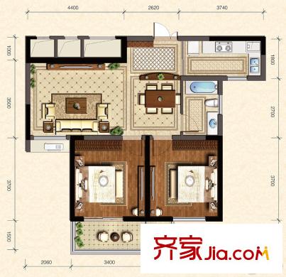 蜀山雅苑B戶型 2室2廳1衛(wèi)1廚