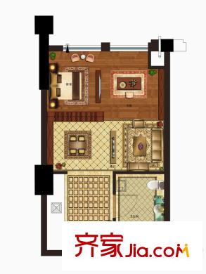 奧園壹號A-11戶型 1室1廳1衛(wèi)1廚