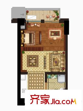 奧園壹號A-15戶型 1室1廳1衛(wèi)1廚