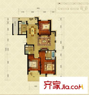 綠城御園高層F1戶型 3室2廳2衛(wèi)