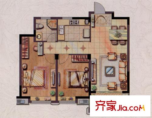 農(nóng)房中央公園高層G2戶型（34#40#） 2室2廳1衛(wèi)1廚