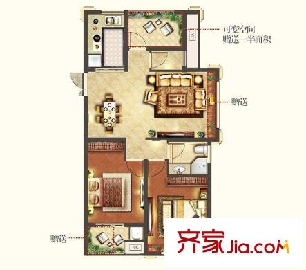 天河理想城高層A5戶型 2室2廳1衛(wèi)1廚