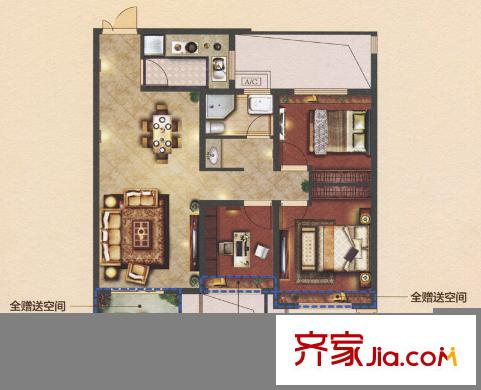 天河理想城高層A3戶型 3室2廳1衛(wèi)1廚