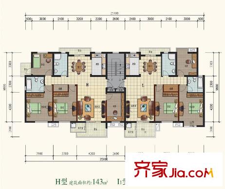 文星花園海棠苑戶型圖H，I戶型圖 4室2廳2衛(wèi)