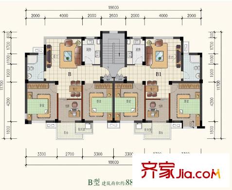 文星花園海棠苑戶型圖B戶型圖 3室2廳1衛(wèi)