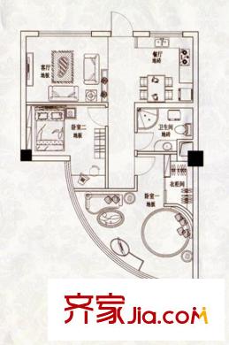 蘋果假日戶型圖B戶型 2室2廳1衛(wèi)