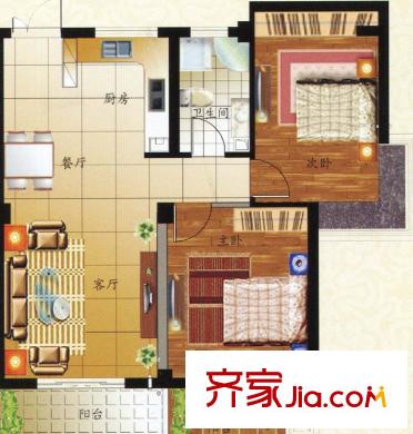 盛大花園戶型圖D戶型圖 2室2廳1衛(wèi)