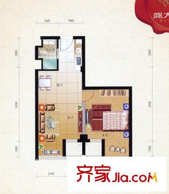 盛大花園戶型圖G戶型圖 1室2廳1衛(wèi)