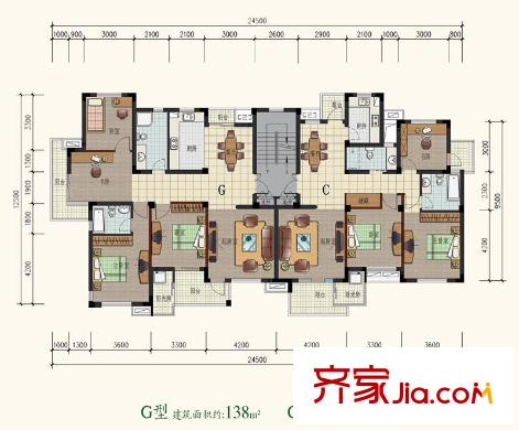 文星花園海棠苑戶型圖G，C戶型圖 4室2廳2衛(wèi)
