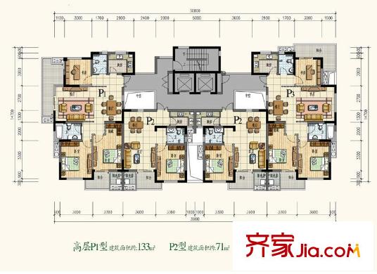 文星花園海棠苑戶型圖P1，P2，P3戶型圖 3室2廳2衛(wèi)