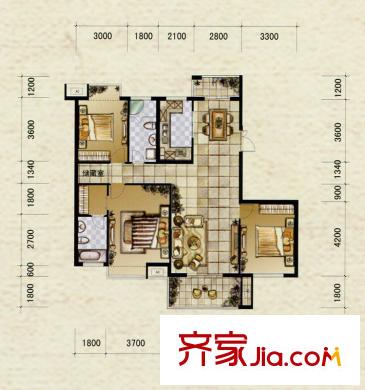 盛世豪庭香園F戶型 3室2廳2衛(wèi)1廚