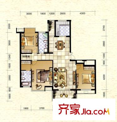 盛世豪庭香園J戶型 3室2廳2衛(wèi)1廚