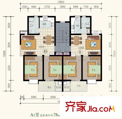 文星花園海棠苑戶型圖A1，A戶型圖 2室2廳1衛(wèi)