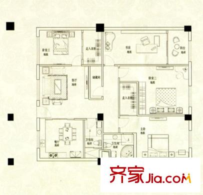蘋果假日戶型圖D戶型 3室2廳2衛(wèi)