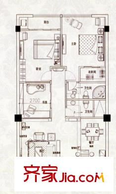 蘋果假日戶型圖C戶型 3室2廳2衛(wèi)