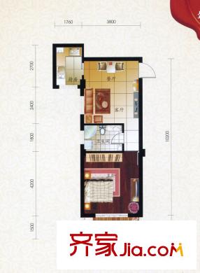 盛大花園戶型圖B戶型圖 1室2廳1衛(wèi)