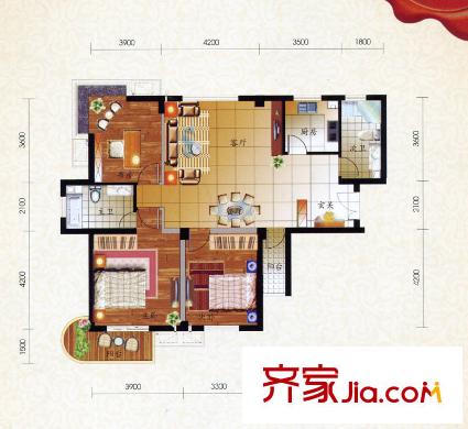 盛大花園戶型圖A戶型圖 3室2廳2衛(wèi)