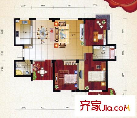 盛大花園戶型圖C戶型圖 3室2廳2衛(wèi)