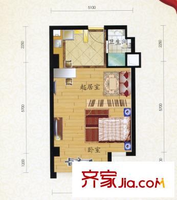 盛大花園戶型圖E戶型圖 1室2廳1衛(wèi)