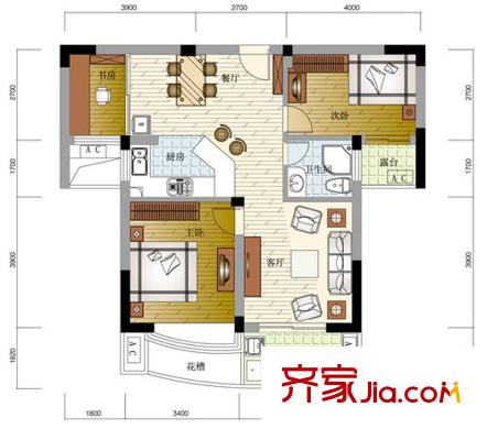 金域蘭庭戶型圖E戶型 3室2廳1衛(wèi)