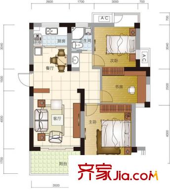 金域蘭庭戶型圖A戶型 3室2廳1衛(wèi)