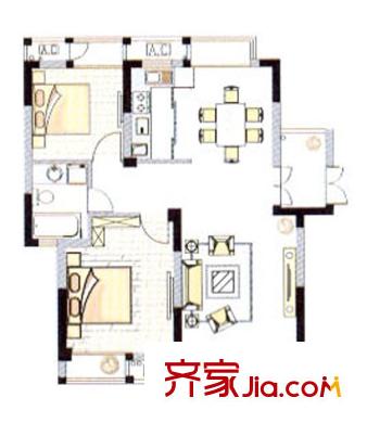 金域蘭庭戶型圖F1戶型 2室2廳1衛(wèi)