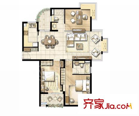富安御園戶型圖3室2廳2衛(wèi)126.34平米 3室2廳2衛(wèi)