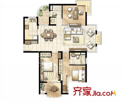 富安御園戶型圖3室2廳2衛(wèi)124.32平米 3室2廳2衛(wèi)