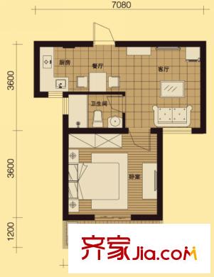 尚元名郡戶型圖二期D戶型 1室1廳1衛(wèi)