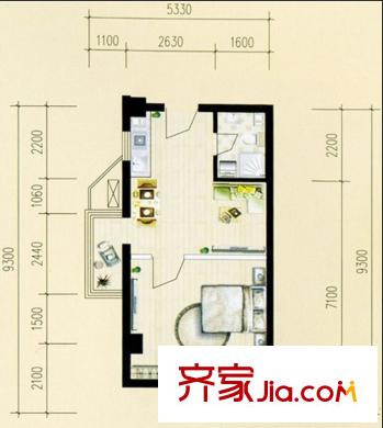 風(fēng)清云都戶型圖三期B戶型圖 1室1廳1衛(wèi)