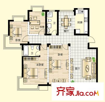 百隆花園戶型圖H戶型 4室2廳2衛(wèi)