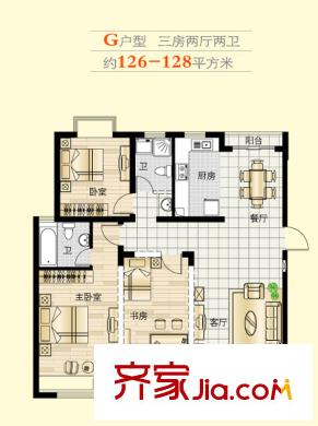 百隆花園戶型圖G戶型 3室2廳2衛(wèi)