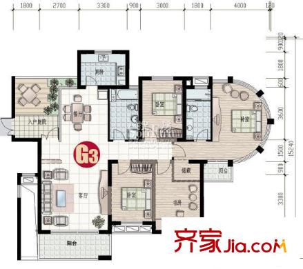 金都佳苑戶型圖戶型圖 4室1廳2衛(wèi)1廚