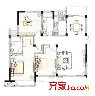 金域蘭庭戶型圖J戶型 3室2廳2衛(wèi)