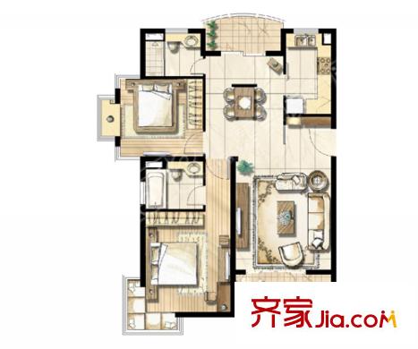 富安御園戶型圖2室2廳2衛(wèi)104.21平米 2室2廳2衛(wèi)
