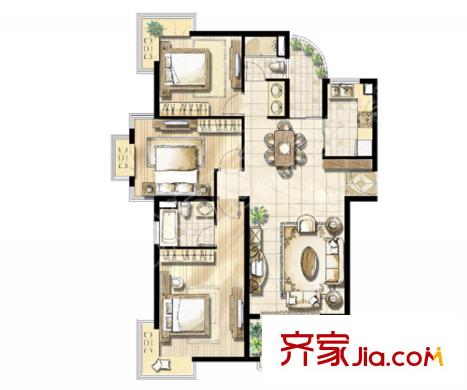富安御園戶型圖3室2廳2衛(wèi)123.91平米 3室2廳2衛(wèi)