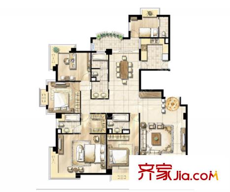 富安御園戶型圖4室3廳3衛(wèi)206.85平米 4室3廳2衛(wèi)