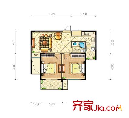 桐鄉(xiāng)巴黎都市戶型圖維萊特宮中間套戶型圖 2室1廳1衛(wèi)
