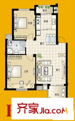 秀州咖爾花園戶型圖E戶型 2室2廳1衛(wèi)
