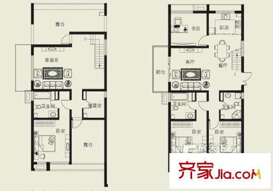 翰林府第戶型圖戶型圖4室3廳3衛(wèi) 4室3廳3衛(wèi)1廚