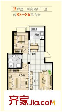 百隆花園戶型圖B戶型 2室2廳1衛(wèi)