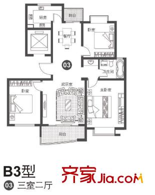 皇都花苑戶型圖B3戶型圖 3室2廳1衛(wèi)