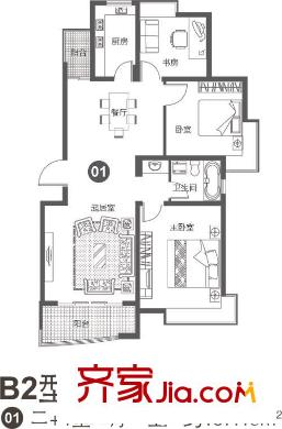 皇都花苑戶型圖B2戶型圖 3室2廳1衛(wèi)