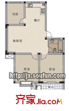 綠溪玫瑰園戶型圖E戶型 3室1廳1衛(wèi)1廚