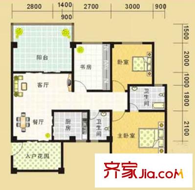 探花苑戶型圖戶型圖 3室2廳2衛(wèi)1廚