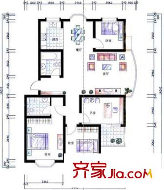 紫溪花園戶型圖120平米3室2廳2衛(wèi) 3室2廳2衛(wèi)1廚