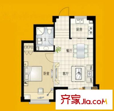 秀州咖爾花園戶(hù)型圖B戶(hù)型 1室2廳1衛(wèi)