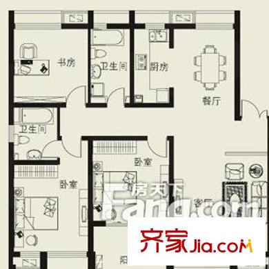 翰林府第户型图户型图3室2厅2卫 3室2厅2卫1厨